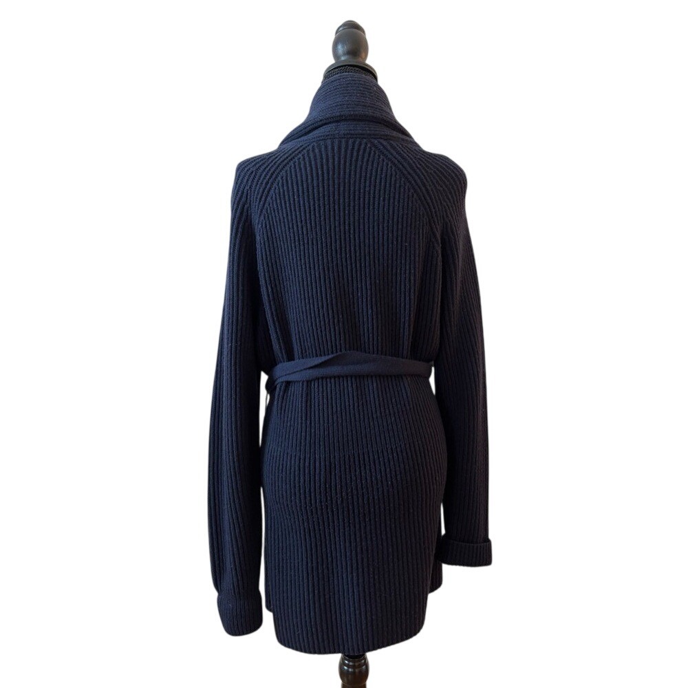 Tory Burch Navy Blue Wool Cashmere Wrap Sweater Rolled Neck Women's size Medium - Picture 3 of 8